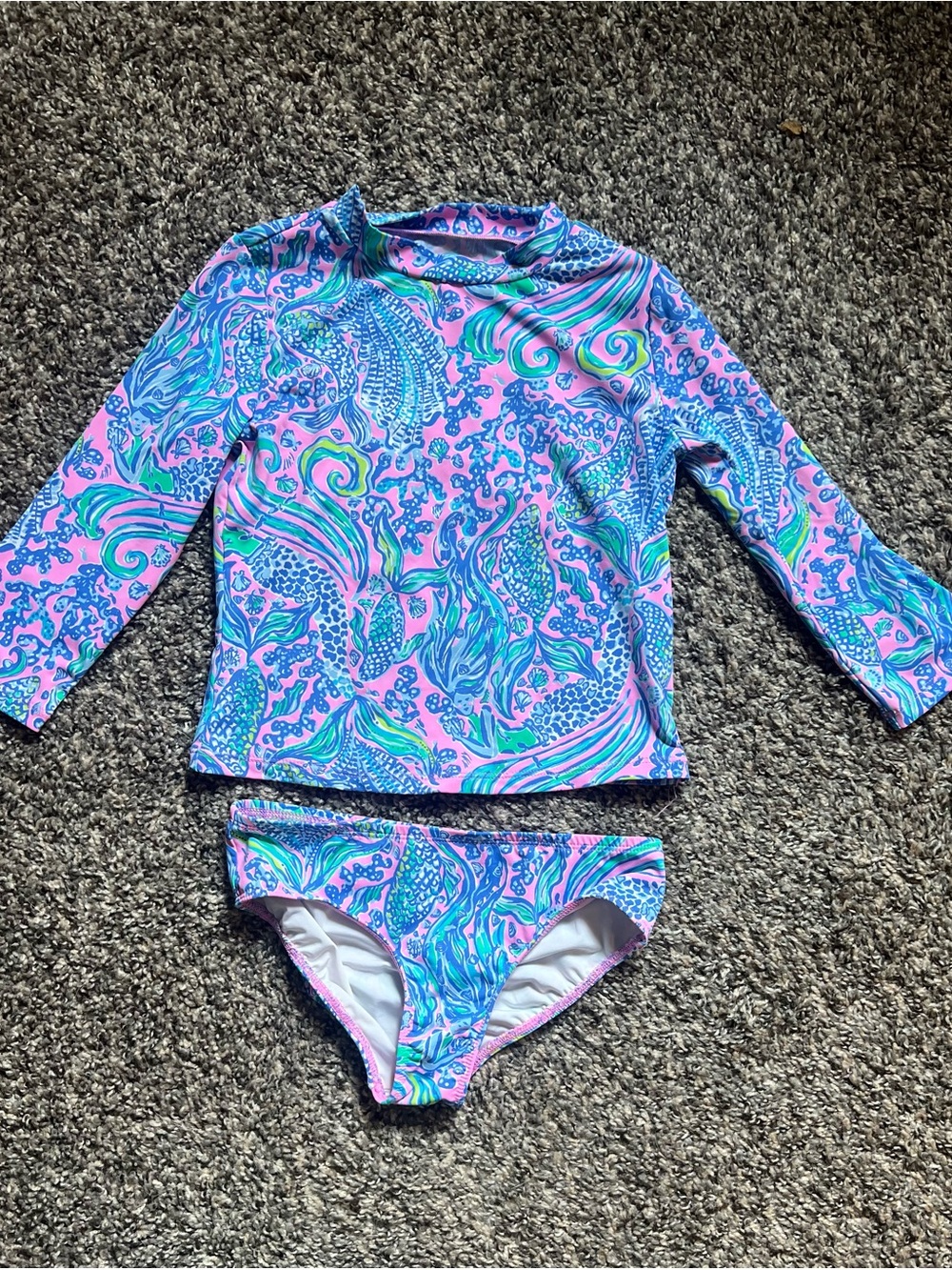 Kids Lilly Pulitzer Rash Guard Two-Piece Swimsuit - Pink & Blue